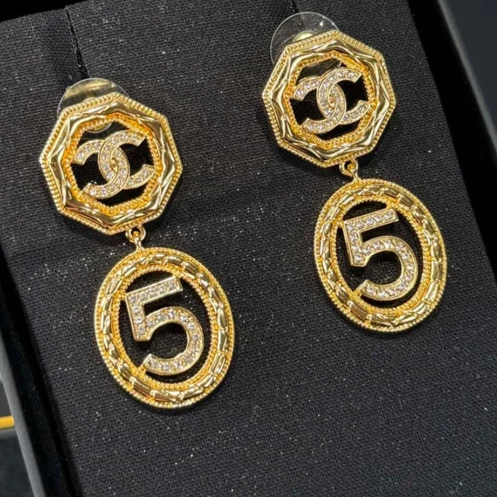 CHANEL Gold and Silver Number 5 Earrings - Picture 1 of 5